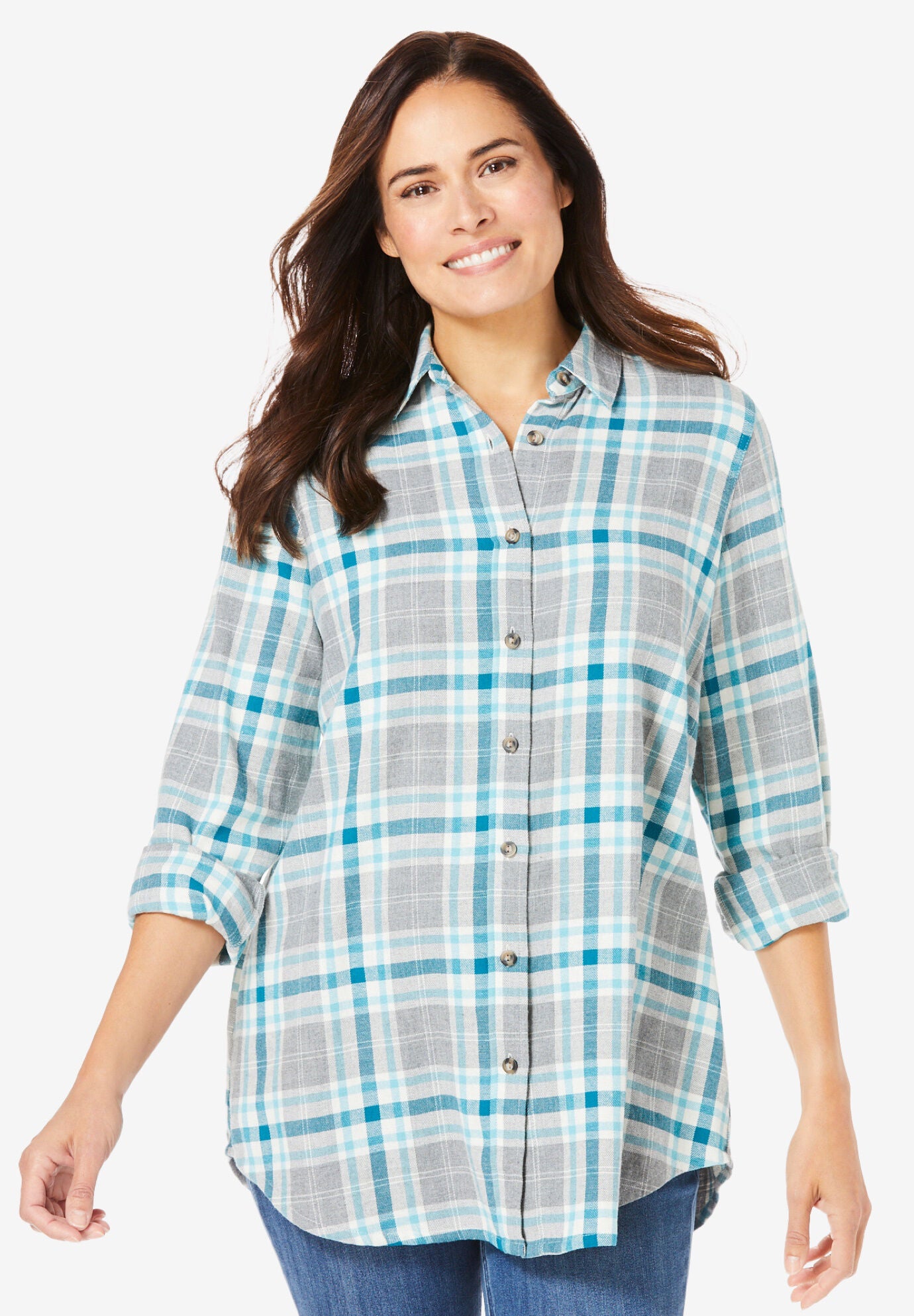 Woman within flannel shirts clearance