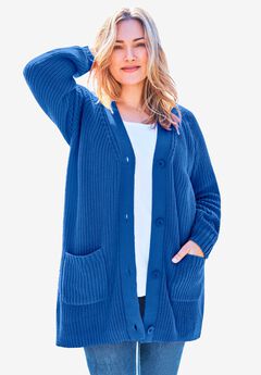 Button-Front Shaker Cardigan