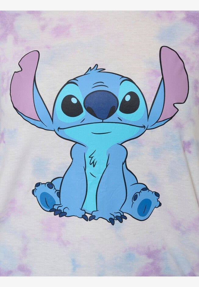 Women's Disney Stitch T-Shirt Tie Dye Print PastelShort Sleeve White, PINK, alternate image number 3