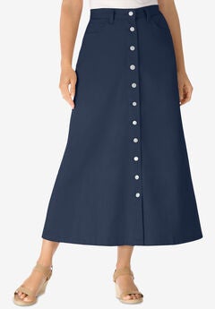Perfect Cotton Button Front Denim Skirt