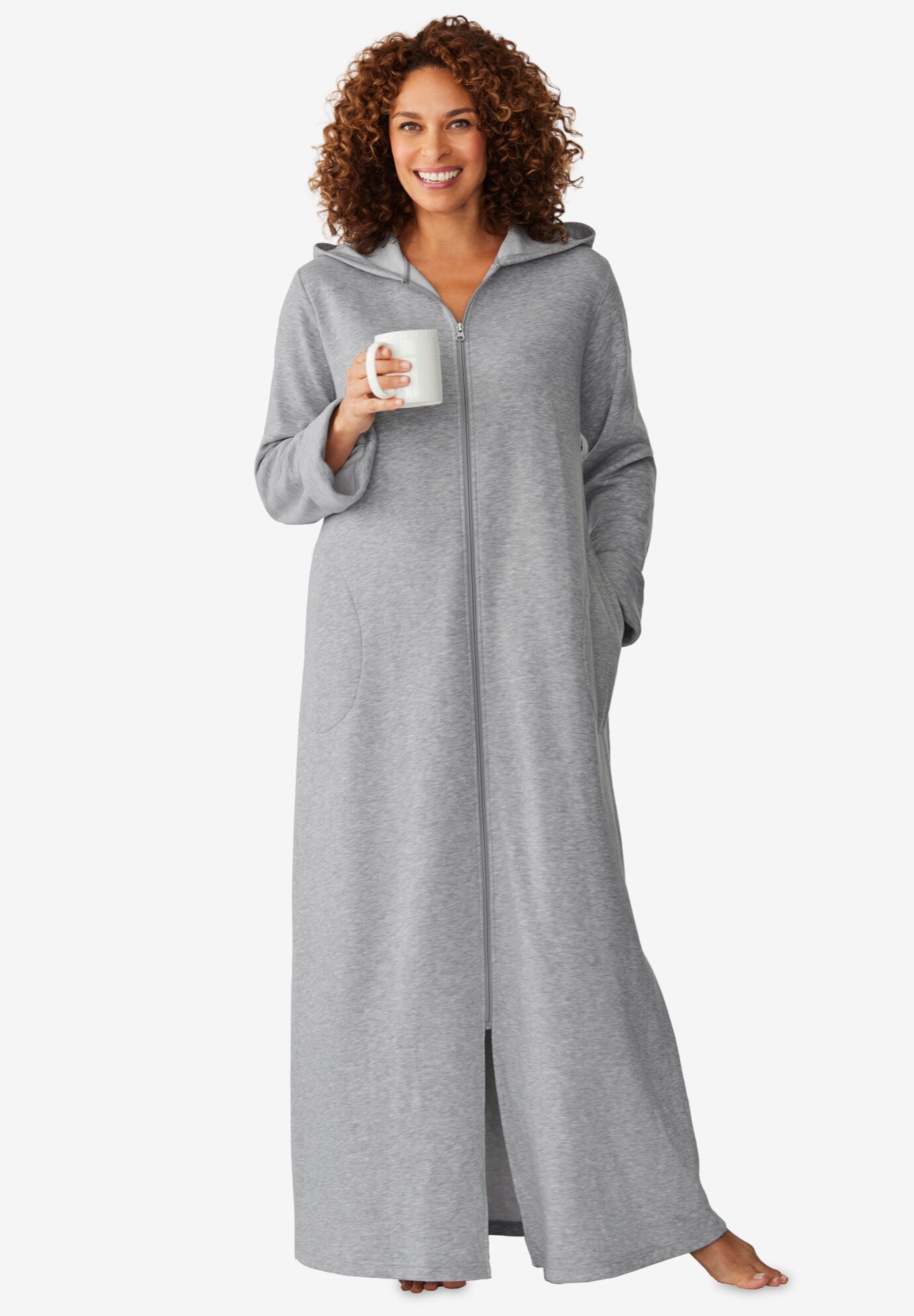 Long Hooded Fleece Sweatshirt Robe Woman Within