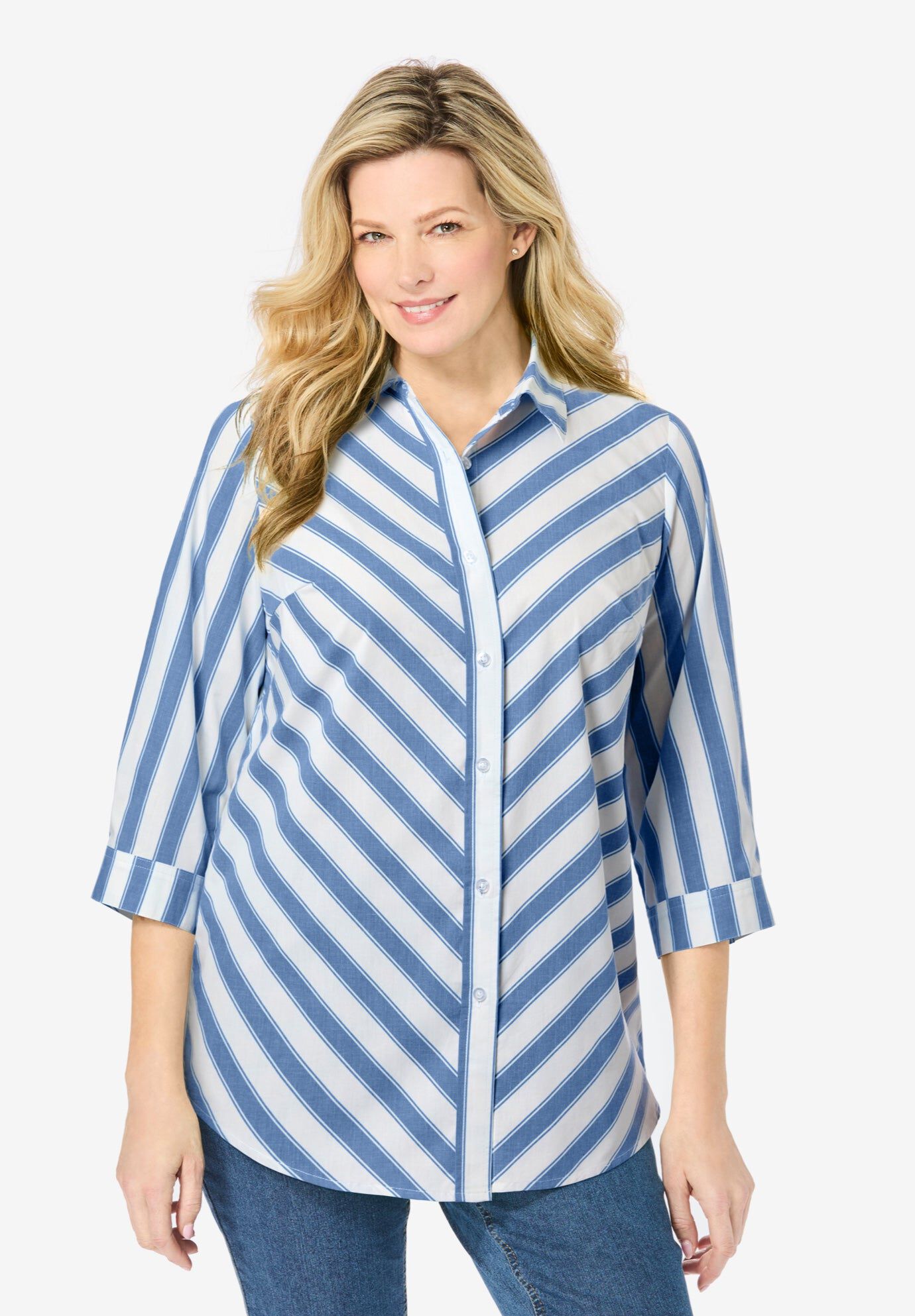 Perfect Three Quarter Sleeve Tunic Shirt WrinkleResistant, Blue Coast