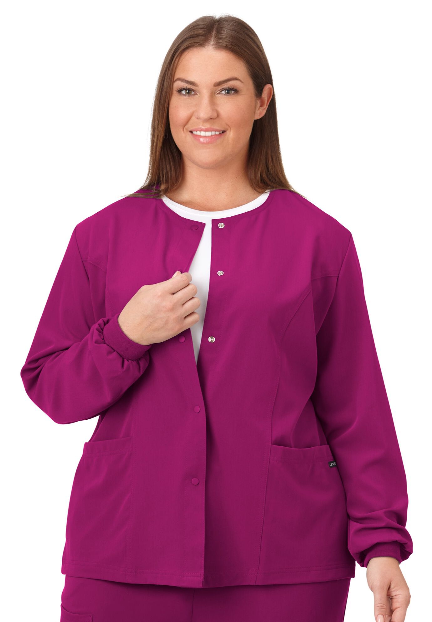 Jockey Scrubs Women's Snap to it Warm-Up Jacket, PLUM BERRY, hi-res image number 0