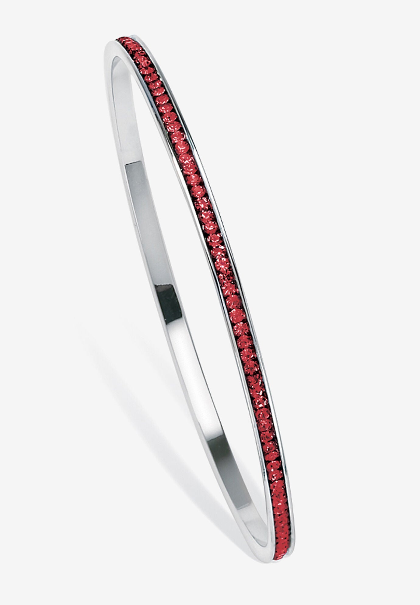 Silver Tone Eternity Bangle Bracelet Simulated Birthstones 7.5 inches, JANUARY, hi-res image number 0