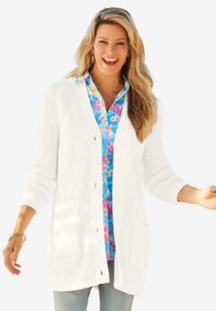 Button-Front Shaker Cardigan