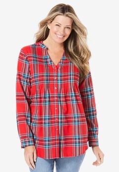 Pintucked Flannel Shirt