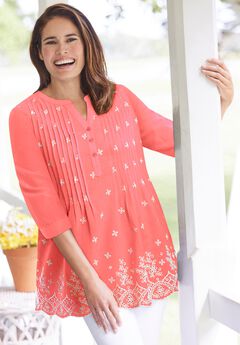 Embroidered Pintuck Tunic