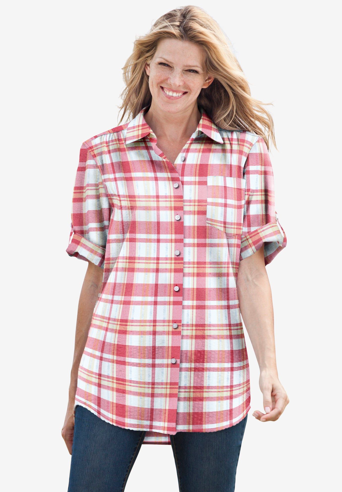 Short-Sleeve Button-Down Cotton Seersucker Shirt