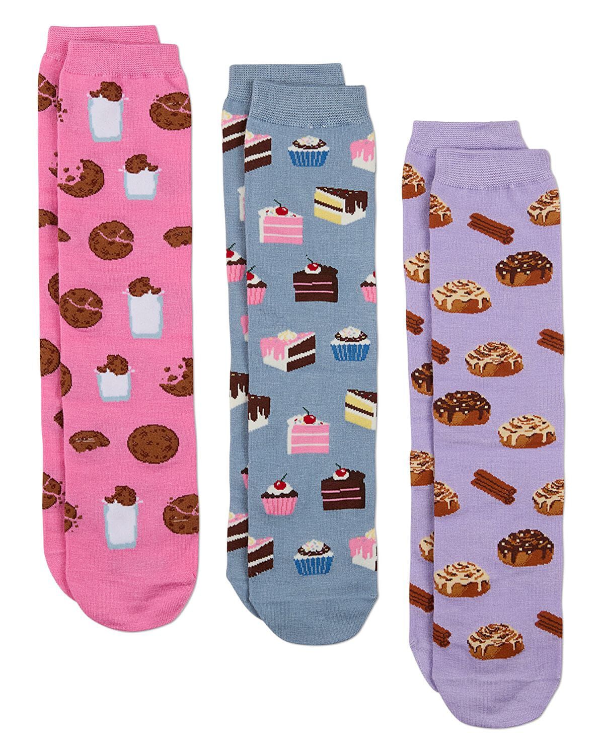 3 Pair Women's "You Deserve A Sweet Treat" Novelty Crew Socks Gift Set, PINK MULTI, alternate image number 2