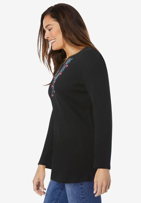 Embroidered Thermal Henley Tee, , alternate image number null