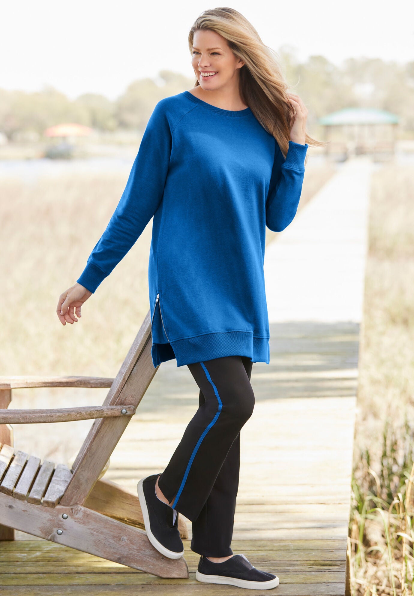 Side Zip Sweatshirt Relaxed Fit Ample Coverage Radiant Purple Woman Within