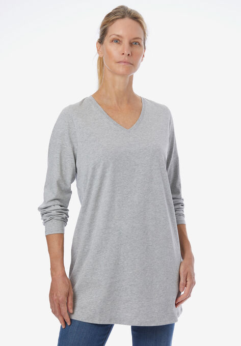 Perfect Long Sleeve V-Neck Tunic, HEATHER GREY, hi-res image number null