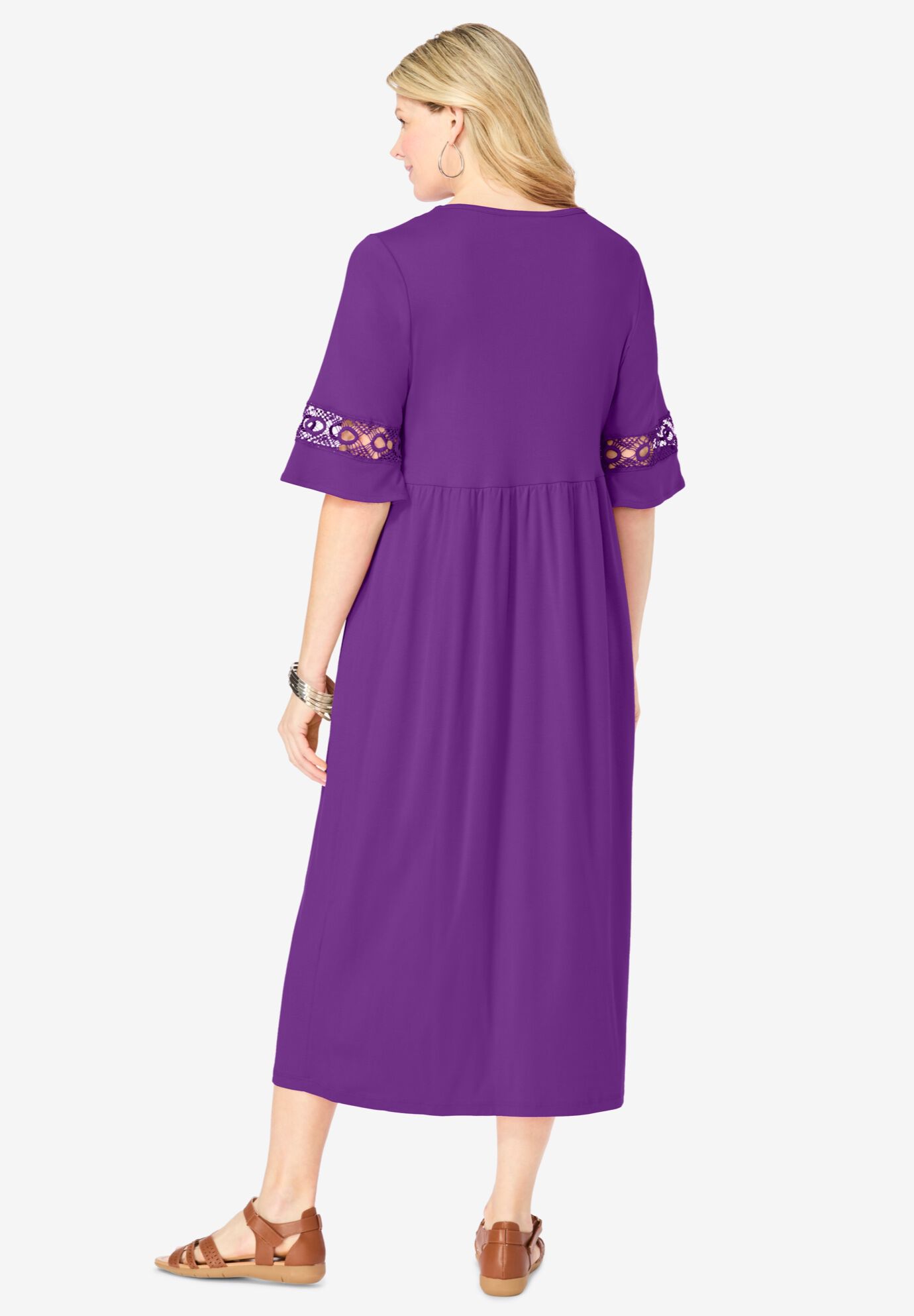 Crochet Trim Empire Knit Dress, PURPLE ORCHID, on-hover image number 1