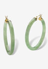 10K Yellow Gold Hoop Earrings (45Mm) Round Genuine Green Jade, JADE, hi-res image number null