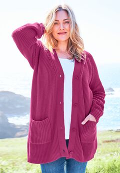 Button-Front Shaker Cardigan