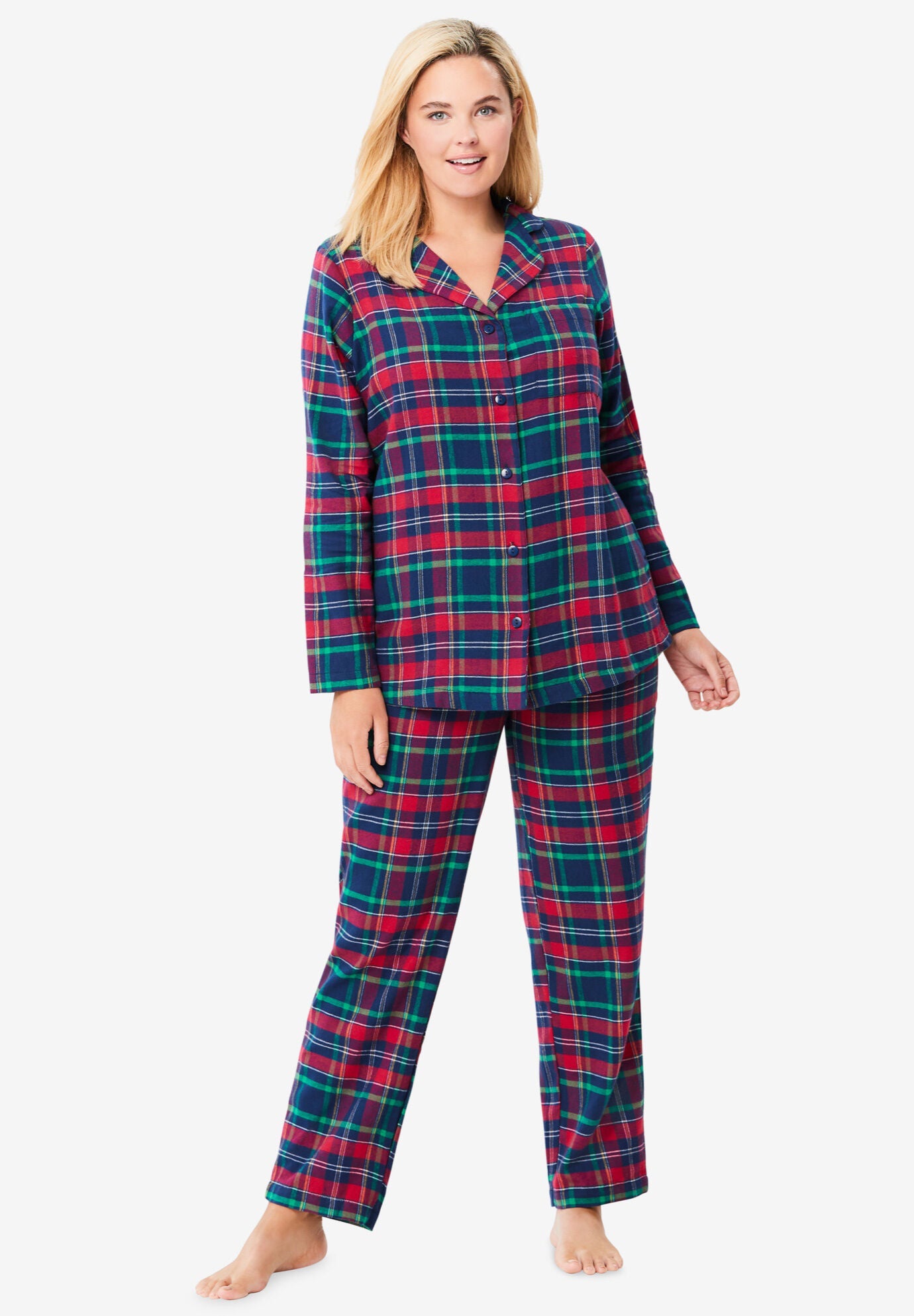 Woman within flannel pajamas clearance