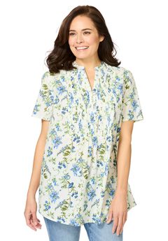 Pintucked Half-Button Tunic