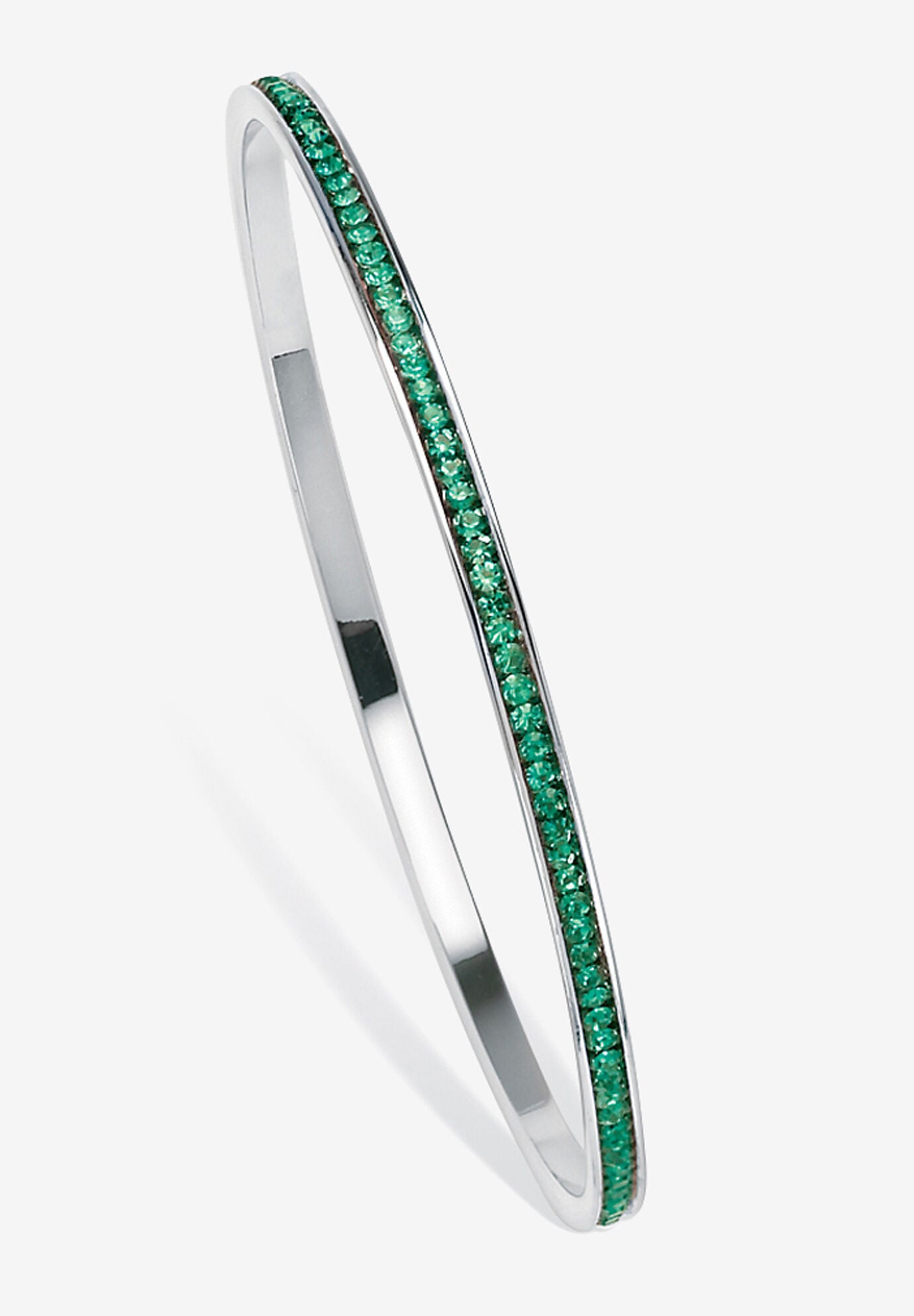 Silver Tone Eternity Bangle Bracelet Simulated Birthstones 7.5 inches, MAY, hi-res image number 0