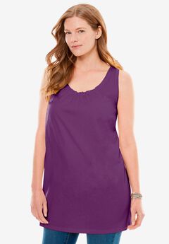 Perfect Sleeveless Shirred U-Neck Tunic