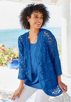 Crochet Curved-Hem Cardigan Sweater