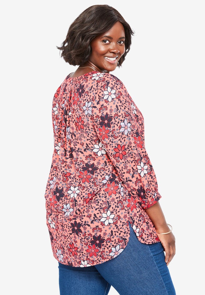 Mandarin Pleat-Back Blouse, , alternate image number null