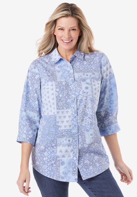 Perfect Printed Three-Quarter Sleeve Shirt, FRENCH BLUE PATCHED PAISLEY, hi-res image number null
