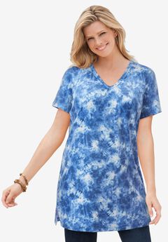 Perfect Printed Short-Sleeve Shirred V-Neck Tunic