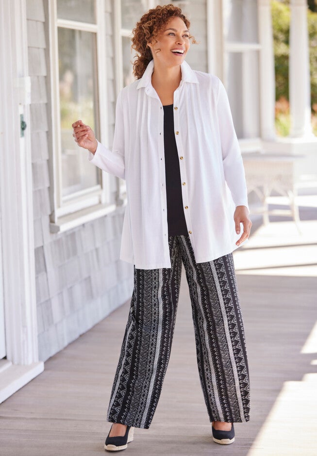 Pintucked Button-Front Tunic, , alternate image number null