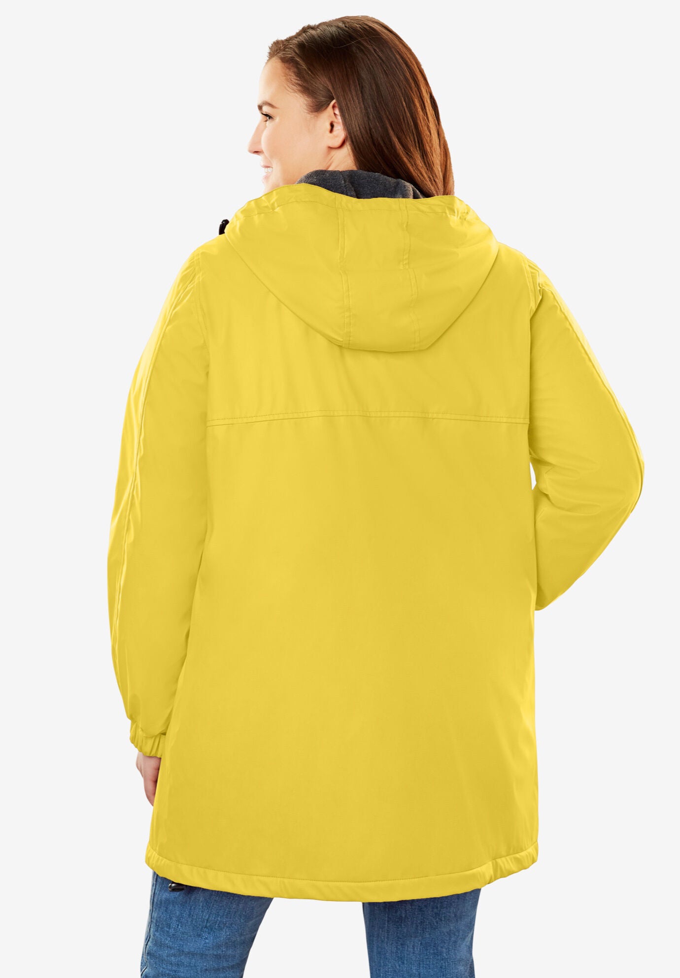 Woman within raincoat store