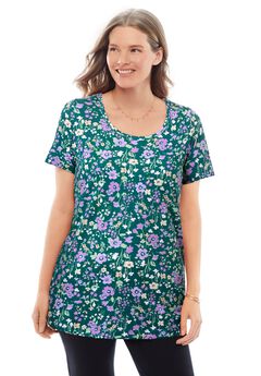 Perfect Printed Short-Sleeve Scoopneck Tee