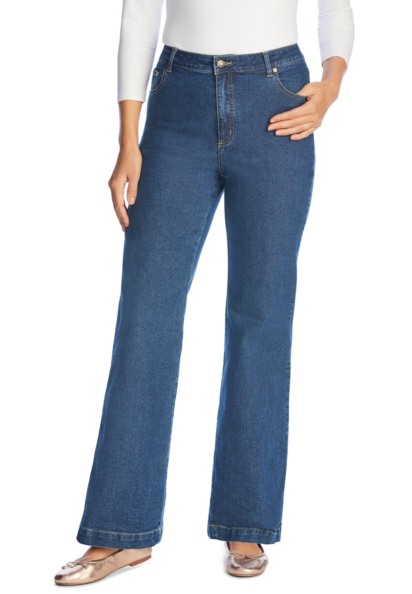 Stretch Denim Wide-Leg Five-Pocket Jeans, , alternate image number 6