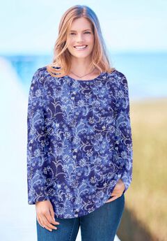 Perfect Printed Long-Sleeve Crewneck Tee