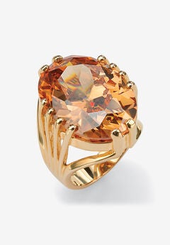 Yellow Gold-Plated Champagne Cubic Zirconia Cocktail Ring