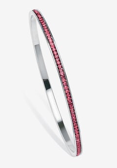 Silver Tone Eternity Bangle Bracelet Simulated Birthstones 7.5"