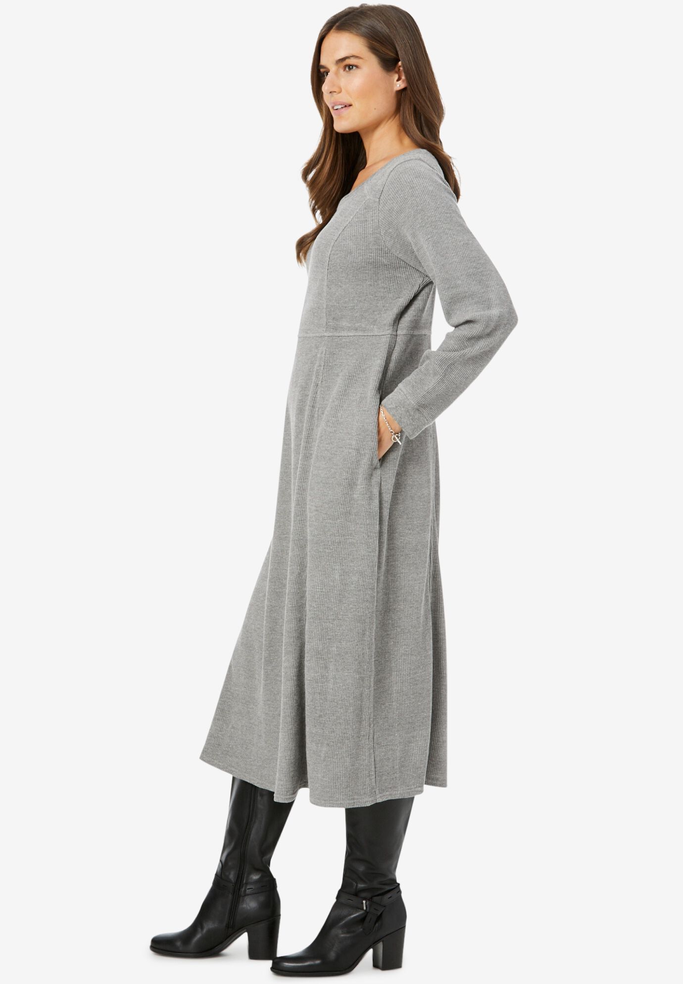 Adjustable Zip Neckline Thermal Knit Dress main image 0