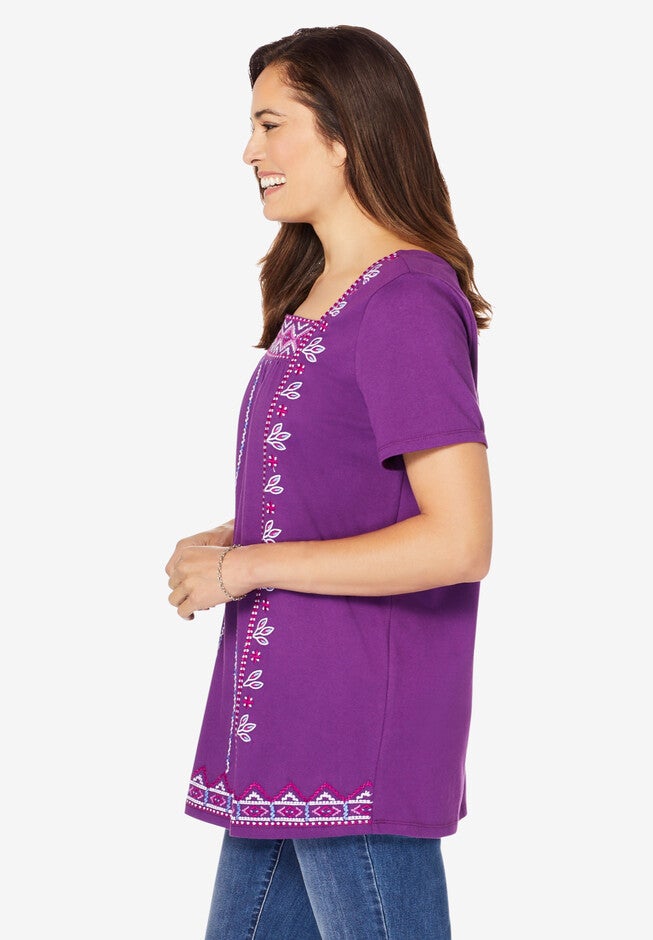 Embroidered Square Neck Tee, , alternate image number 2