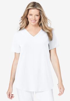 Short-Sleeve V-Neck Shirred Tee