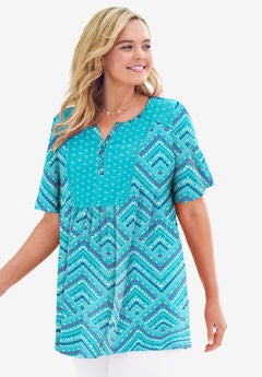 Mixed Print Henley Tunic