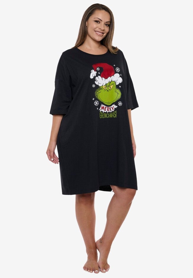 Womens Dr Seuss The Grinch Sleep Shirt Merry Grinchmas Nightgown Black One Size, BLACK, alternate image number 2