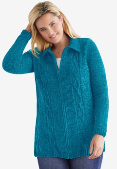 Chenille Zip Cable Cardigan