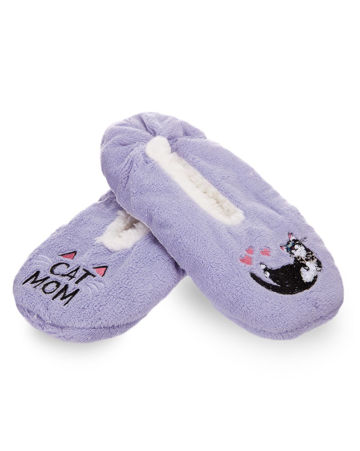 Women's Cat Mom Sherpa Lined Slippers, LAVENDER, hi-res image number 0