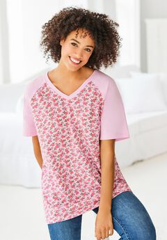 Elbow Sleeve V-Neck Baseball Tee