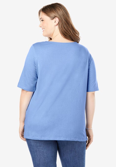 Perfect Elbow-Sleeve Square-Neck Tee, , on-hover image number null