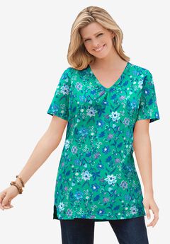 Perfect Printed Short-Sleeve Shirred V-Neck Tunic