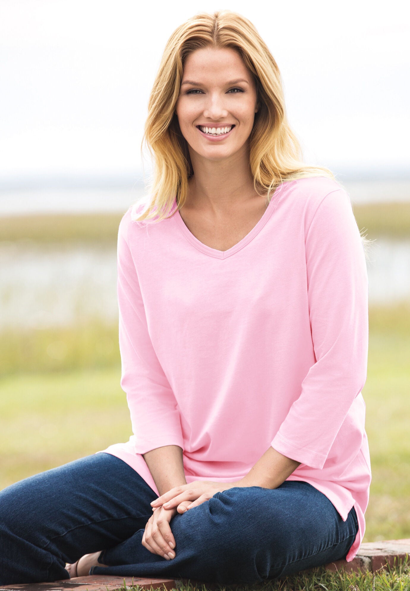 Wide neck 3/4 sleeve single layer tunic main image 0