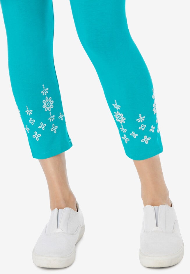 Stretch Cotton Knit Embroidered Legging, , alternate image number 1
