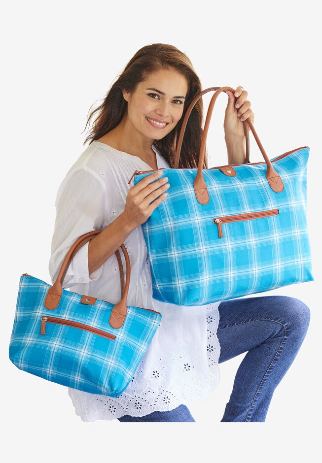 2-Piece Plaid Weekender Set, TURQUOISE PLAID, hi-res image number null