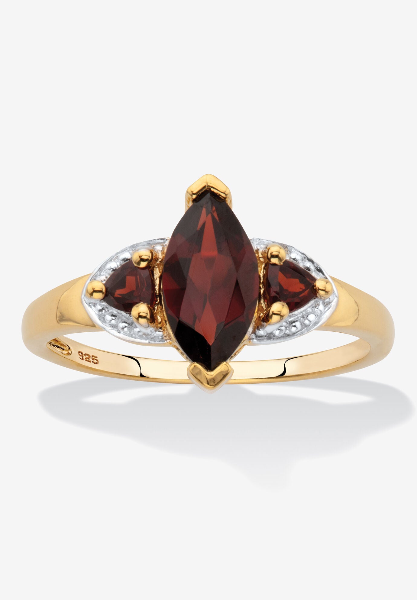 Yellow Gold Over Silver Marquise Cut Red Garnet Ring (1 11/16 cttw.), YELLOW GOLD, hi-res image number 0