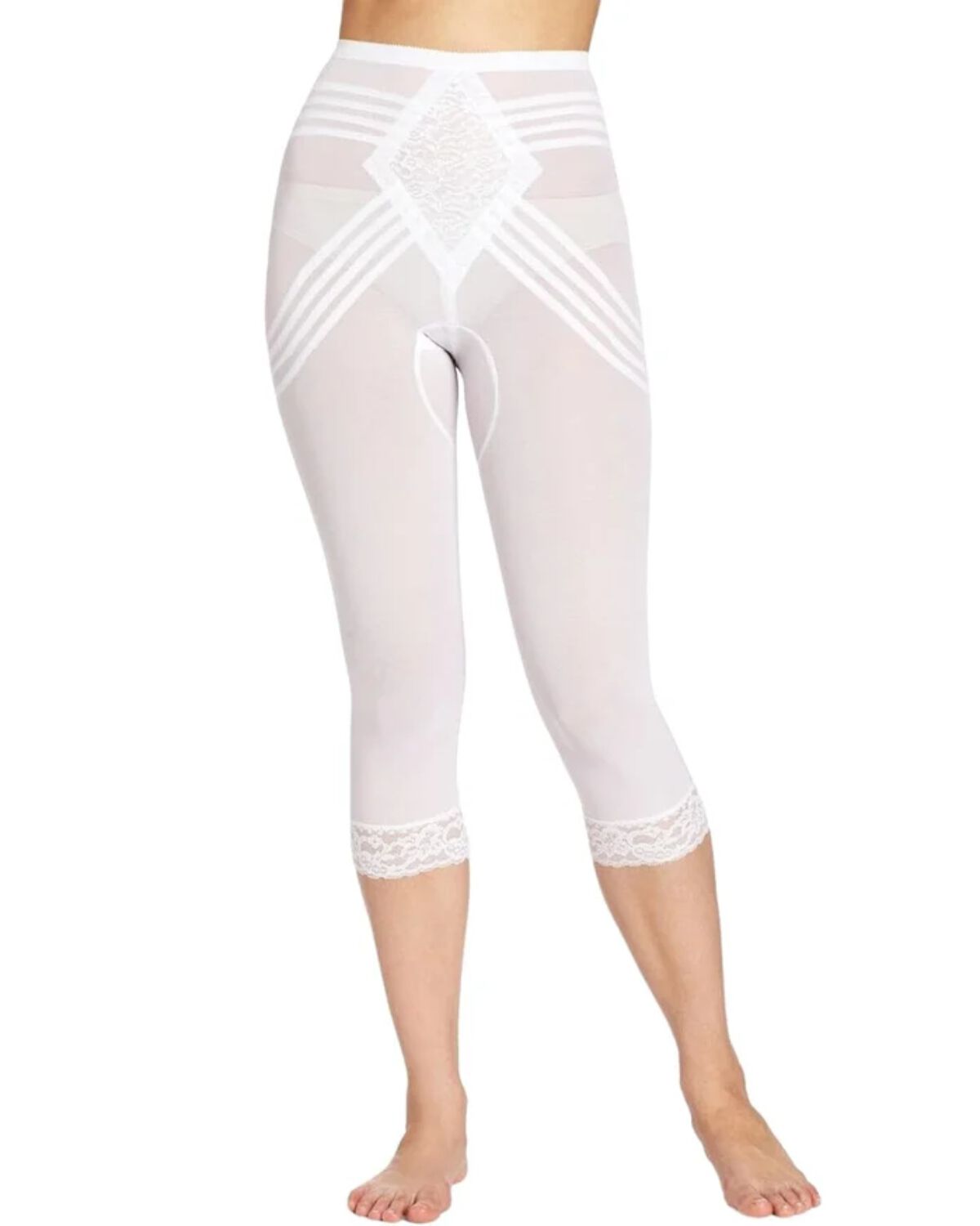 Firm to Extra Firm Support Breathable Waistline Capri Pant Liner With Power Mesh Fabric, WHITE, hi-res image number 0