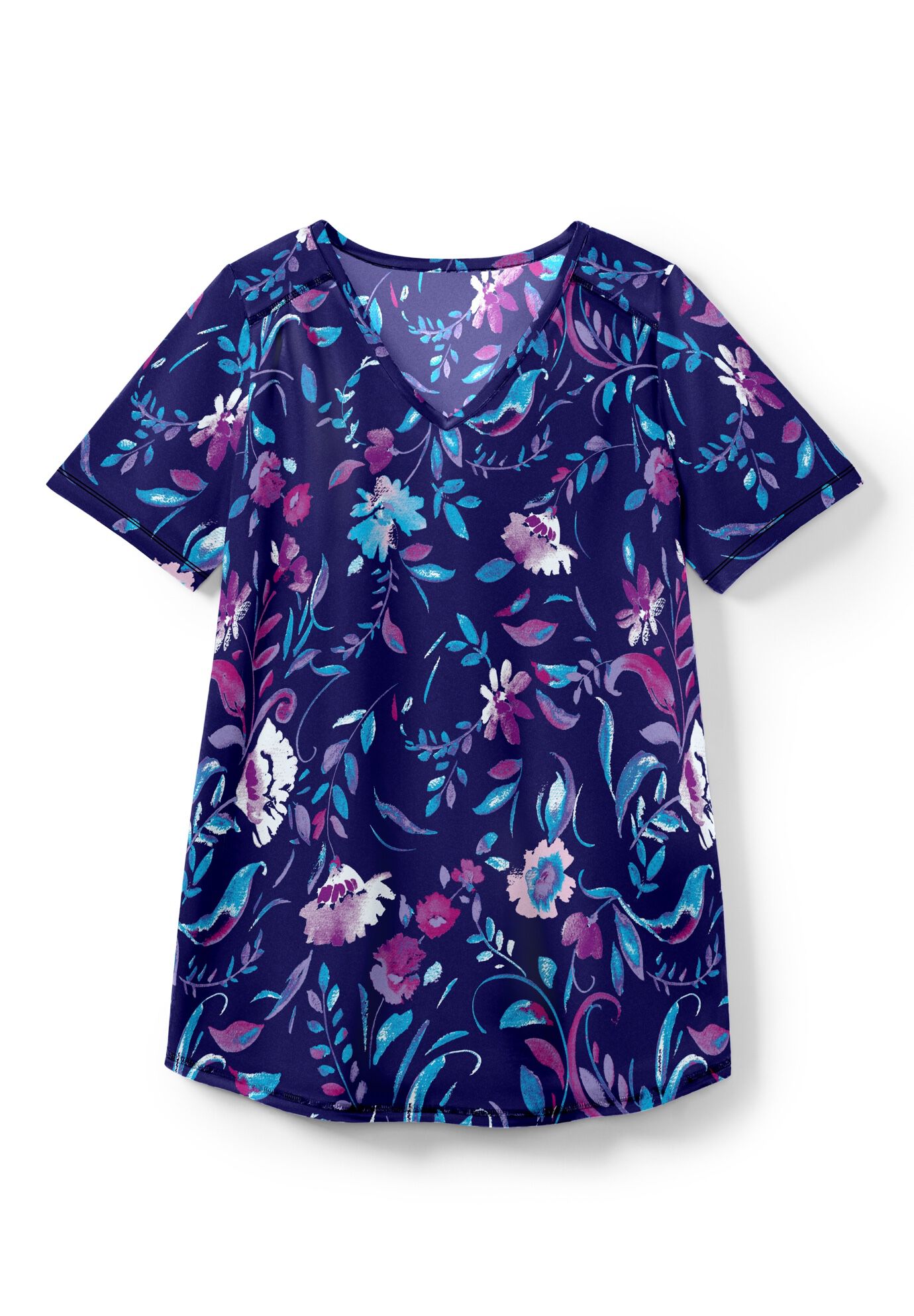 Short-Sleeve V-Neck Shirred Tee, , alternate image number 4